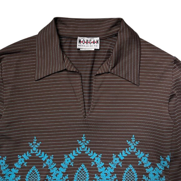 90s vintage morgan de toi crop shirt stripe pattern polo collar long sleeve y2k. - Picture 7 of 8